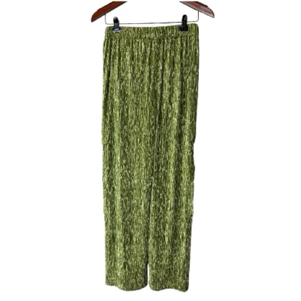 NWT NKN Nekane Lime Metallic Stretch Crinkle Cargo Pants Green Size M - Picture 4 of 7